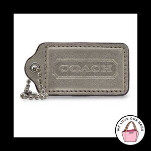 RARE 3" XL COACH Light Gold Metallic Leather Key Fob Bag Charm Keychain Hang Tag